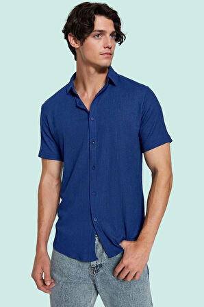 Erkek Kısa Kolli Örme Bürümcük Dokulu Gömlek Günlük Şık Kombinler Yazlık Dayanıklı Malzeme