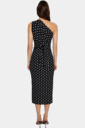 Asimetrik Tek Omuzlu Bodycon Elbise Püsküllü Trend Tasarım Mükemmel Uyum