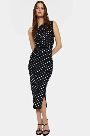 Asimetrik Tek Omuzlu Bodycon Elbise Püsküllü Trend Tasarım Mükemmel Uyum