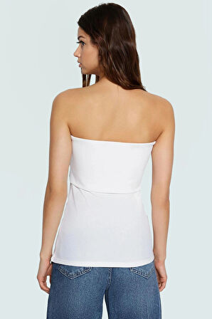 Yandan Fermuarlı Krep Örme Straplez Bluz Premium Kalite Modern Stil