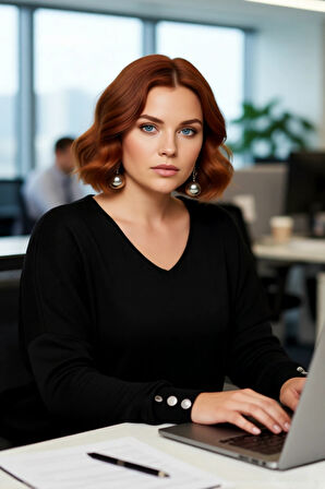 Kadınlara Özel Siyah V Yaka Relaxed Kalıp Triko Kazak Uzun Kol Günlük Kombinlerin Vazgeçilmezi