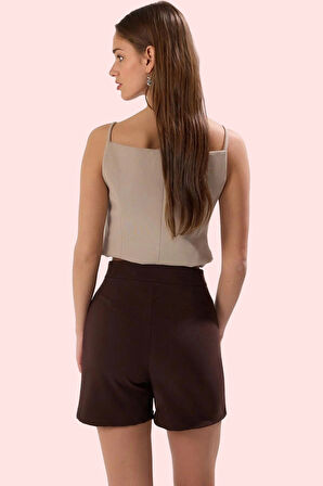 Kadın Yüksek Bel Kemerli Şort Etek Dokuma Finike Günlük Yazlık Hafta Sonu Kaliteli Malzeme