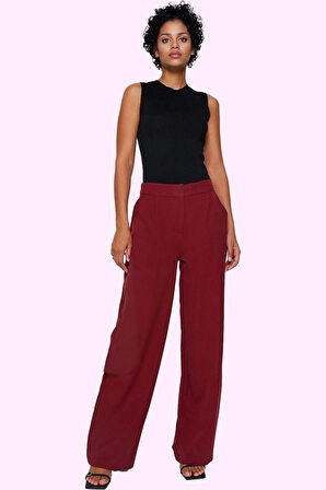 Kadın Regular Yüksek Bel Geniş Paça Pantolon Düz Desen Casual Kış Yaz Aylarının Vazgeçilmezi