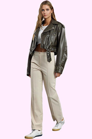 Kadın Straight Düz Kesim Uzun Pantolon; Yüksek Bel Dokuma Kumaş Günlük Yaz Aylarının Vazgeçilmezi