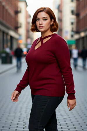 Kadın Triko Kazak V Yaka Kesik Detaylı Standart Kol Regular Kalıp Basic Günlük Giyim İçin İdeal