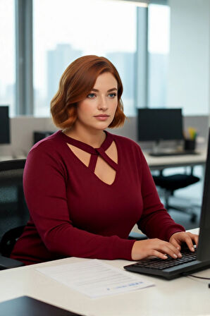 Kadın Triko Kazak V Yaka Kesik Detaylı Standart Kol Regular Kalıp Basic Günlük Giyim İçin İdeal