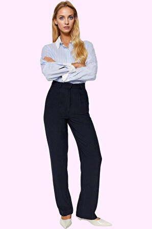 Kadın Yüksek Bel Geniş Paça Dokuma Pantolon Çift Cepli Casual Ofis Yaz Aylarının Vazgeçilmezi