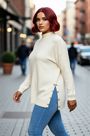 Kadın Günlük Akrilik Balıkçı Yaka Rahat Kesim Triko Kazak Uzun Kollu Soğuk Havanın Vazgeçilmezi