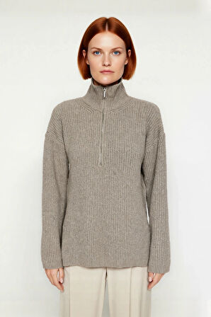 Kadın Basic Siluet Uzun Boy Düz Desen Rahat Kesim Kalın Triko Kazak Kış Kombinleri İçin Kaliteli