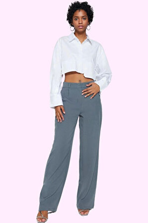 Kadın Yüksek Bel Wide Leg Pantolon Casual Dokuma Kumaş Günlük Hafta Sonu Dayanıklı Malzeme