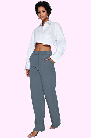 Kadın Yüksek Bel Wide Leg Pantolon Casual Dokuma Kumaş Günlük Hafta Sonu Dayanıklı Malzeme