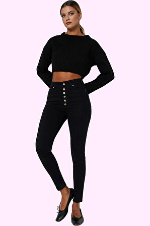 Kadın Skinny Jean Yüksek Bel Düğmeli Stretch Günlük Ve İş Hayatında Şıklık Kaliteli Malzeme