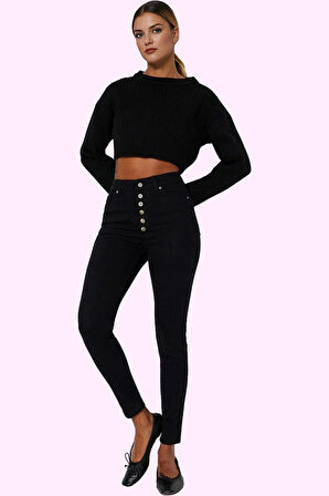 Kadın Skinny Jean Yüksek Bel Düğmeli Stretch Günlük Ve İş Hayatında Şıklık Kaliteli Malzeme