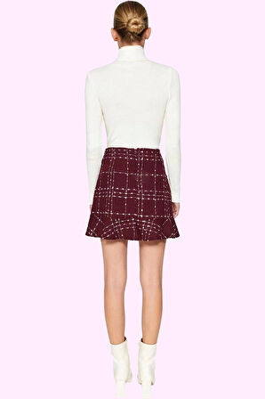 Kadın Ekose Dokuma Mini Etek Yüksek Bel Skater Kalıp Tüvit Kumaş Yaz Aylarının Vazgeçilmezi