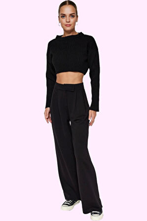 Kadın Renk Casual Yüksek Bel Geniş Paça Pantolon Günlük Kullanım Yaz Aylarının Vazgeçilmezi