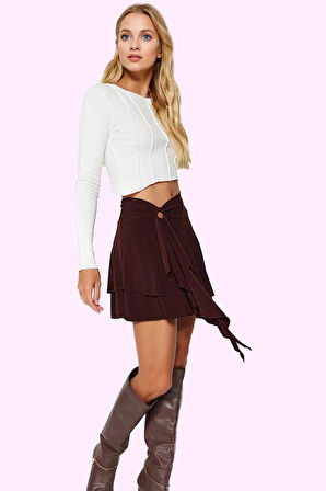 Kadın Mini Etek Aksesuar Detaylı Yüksek Bel Örme Kumaş Günlük Hafta Sonu Dayanıklı Malzeme