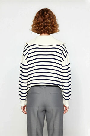 Kadın Relaxed Kesim Çizgili Uzun Kol Akrilik Triko Kazak Günlük Şıklık İçin Harika Bir Tercih