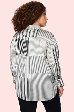 Kadın Çok Çizgili Dokuma Gömlek Regular Kalıp Uzun Kollu Nefes Alan Kumaş Günlük Kombinler