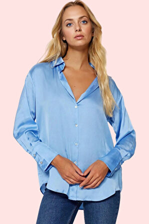 Kadın Dokuma Saten Gömlek Günlük Şıklığıyla Büyülüyor Hafta Sonu Yaz Aylarının Vazgeçilmezi