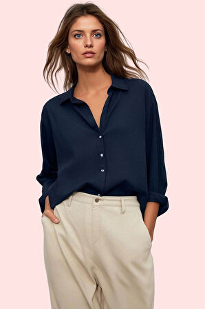 Kadın Basic Gömlek Viskoz Shally Dokuma Oversize Kalıp Günlük Stil Yaz Aylarının Vazgeçilmezi