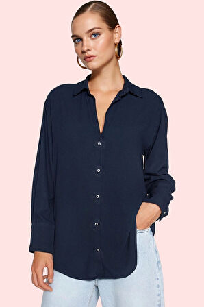 Kadın Basic Gömlek Viskoz Shally Dokuma Oversize Kalıp Günlük Stil Yaz Aylarının Vazgeçilmezi
