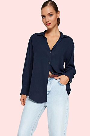 Kadın Basic Gömlek Viskoz Shally Dokuma Oversize Kalıp Günlük Stil Yaz Aylarının Vazgeçilmezi
