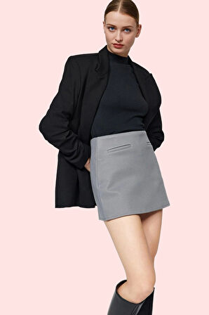 Kadın Cep Detaylı Dokuma Şort Etek Yüksek Bel Smart Casual Yaz Günlük Kullanım Özel Günler