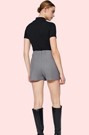 Kadın Cep Detaylı Dokuma Şort Etek Yüksek Bel Smart Casual Yaz Günlük Kullanım Özel Günler