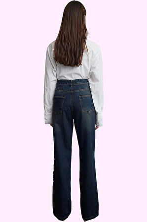 Kadın Pamuklu Jean Pantolon Yüksek Bel Geniş Paça Günlük ve Rahat Kullanım Kaliteli Malzeme