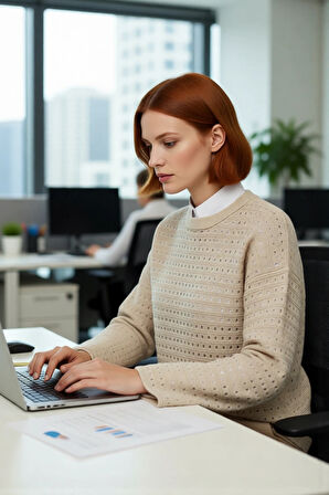 Kadınlar İçin Ajurlu Bisiklet Yaka Regular Kalıp Uzun Kollu Triko Kazak Modelimiz Kaliteli