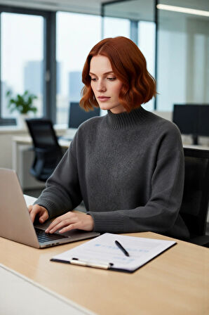 Kadın Oversize Dik Yaka Düz Triko Kazak Uzun Boylu ve Düşük Kollu Kışlık Rahat Günlük Giyim