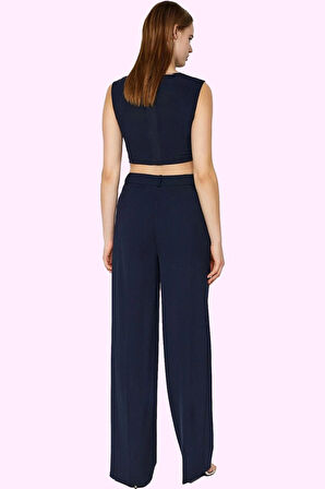 Kadın Geniş Paça Poliviskon Dokuma Pantolon Yüksek Bel Regular Boy Tüm Sezonlar Günlük Kullanım