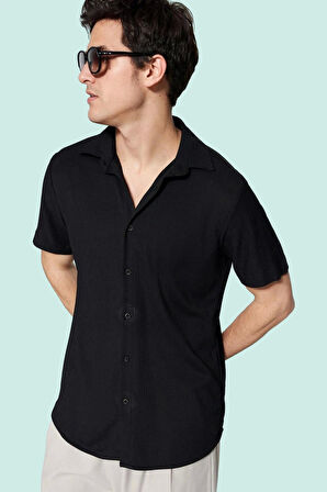 Erkek Kısa Kolli Örme Bürümcük Dokulu Gömlek Günlük Şık Kombinler Yazlık Dayanıklı Malzeme