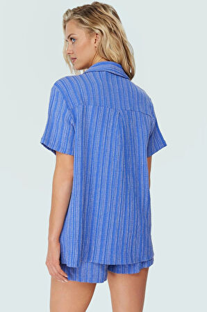 Kısa Kollu Oversize Keten Karışımlı Şort Takım Plaj ve Günlük Kullanım İçin