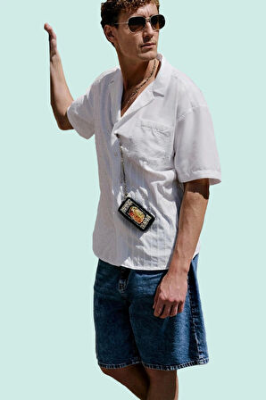 Erkek Yazlık Kısa Kollu Geometrik Desenli Brode Gömlek Rahat Kalıp Yaz Aylarının Vazgeçilmezi