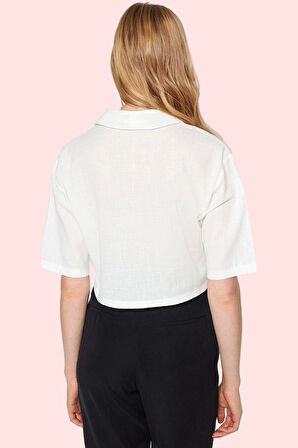 Kadın Dokuma Crop Gömlek Pamuk Günlük Ve Rahat Kombinler İçin Hafta Sonu Dayanıklı Malzeme