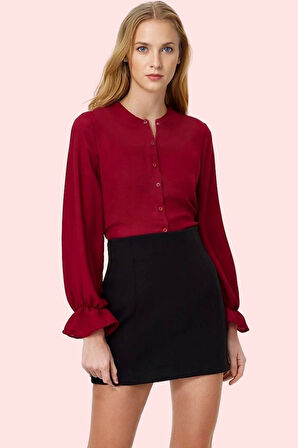 Kadın Dokuma Gömlek; Dantel Detaylı Balon Kol Bebe Yaka Regular Yaz Aylarının Vazgeçilmezi