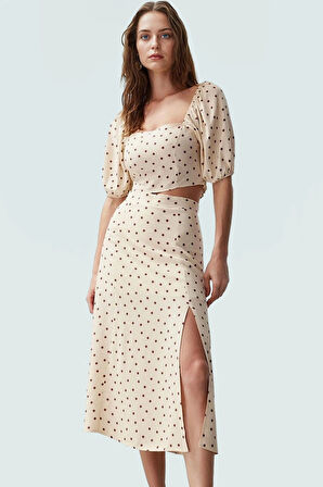 Rahat Yazlık Puantiyeli Viskoz Bluz Etek Takımı Kısa Kollu A line Profesyonel Görünüm