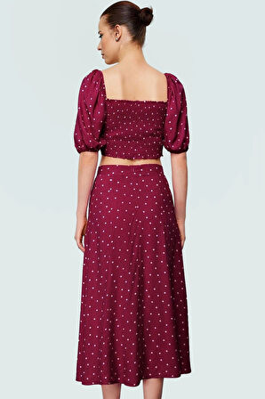 Rahat Yazlık Puantiyeli Viskoz Bluz Etek Takımı Kısa Kollu A line Profesyonel Görünüm