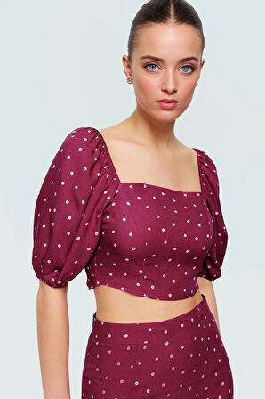 Rahat Yazlık Puantiyeli Viskoz Bluz Etek Takımı Kısa Kollu A line Profesyonel Görünüm