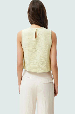 Regular Kalıp Polyester Crop Bluz Bisiklet Yaka Aerobin Dokuma Yazlık Yüksek Kalite