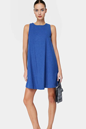 Rahat Geniş Kesim Mini Elbise Keten Görünümlü Yazlık Seçkin Malzeme Profesyonel Görünüm