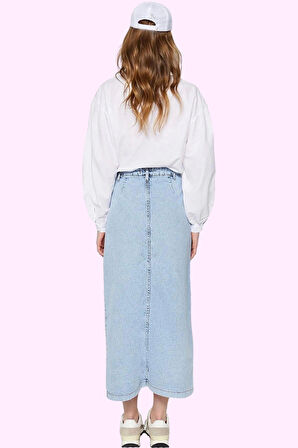 Kadın Önden Düğmeli Denim Maxi Etek Pamuk Casual Günlük Stil Hafta Sonu Yaz Aylarının Vazgeçilmezi