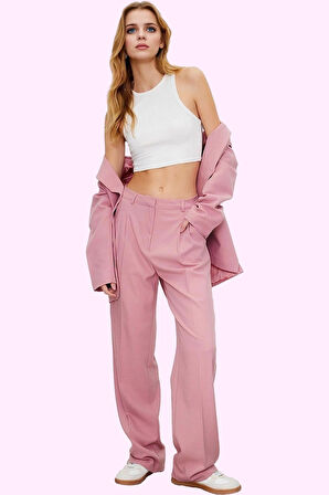 Kadın Yüksek Bel Straight Pantolon Düz Desen İş Ve Günlük Kullanıma Uygun Kaliteli Malzeme