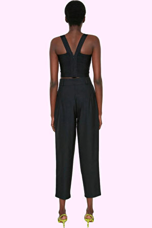 Kadın Poliviskon Dokuma Pantolon Yüksek Bel Havuç Kalıp Günlük Ve İş Hayatı Modern Tasarım