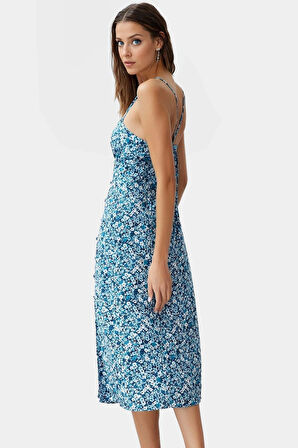 Yazlık A line Çiçek Desenli Midi Elbise Şık ve Rahat Yüksek Kalite