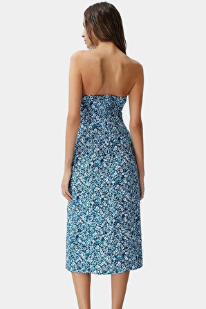 Yazlık A line Çiçek Desenli Midi Elbise Şık ve Rahat Yüksek Kalite