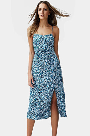 Yazlık A line Çiçek Desenli Midi Elbise Şık ve Rahat Yüksek Kalite