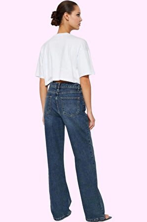 Kadın Pamuk Denim Jean Yüksek Bel Geniş Paça Günlük ve Şık Hafta Sonu Yaz Aylarının Vazgeçilmezi