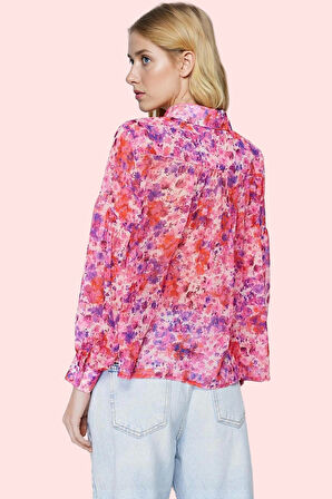 Kadın Şifon Gömlek Çiçek Desenli Balon Kol Günlük Ve İş Hayatı Hafta Sonu Kaliteli Malzeme